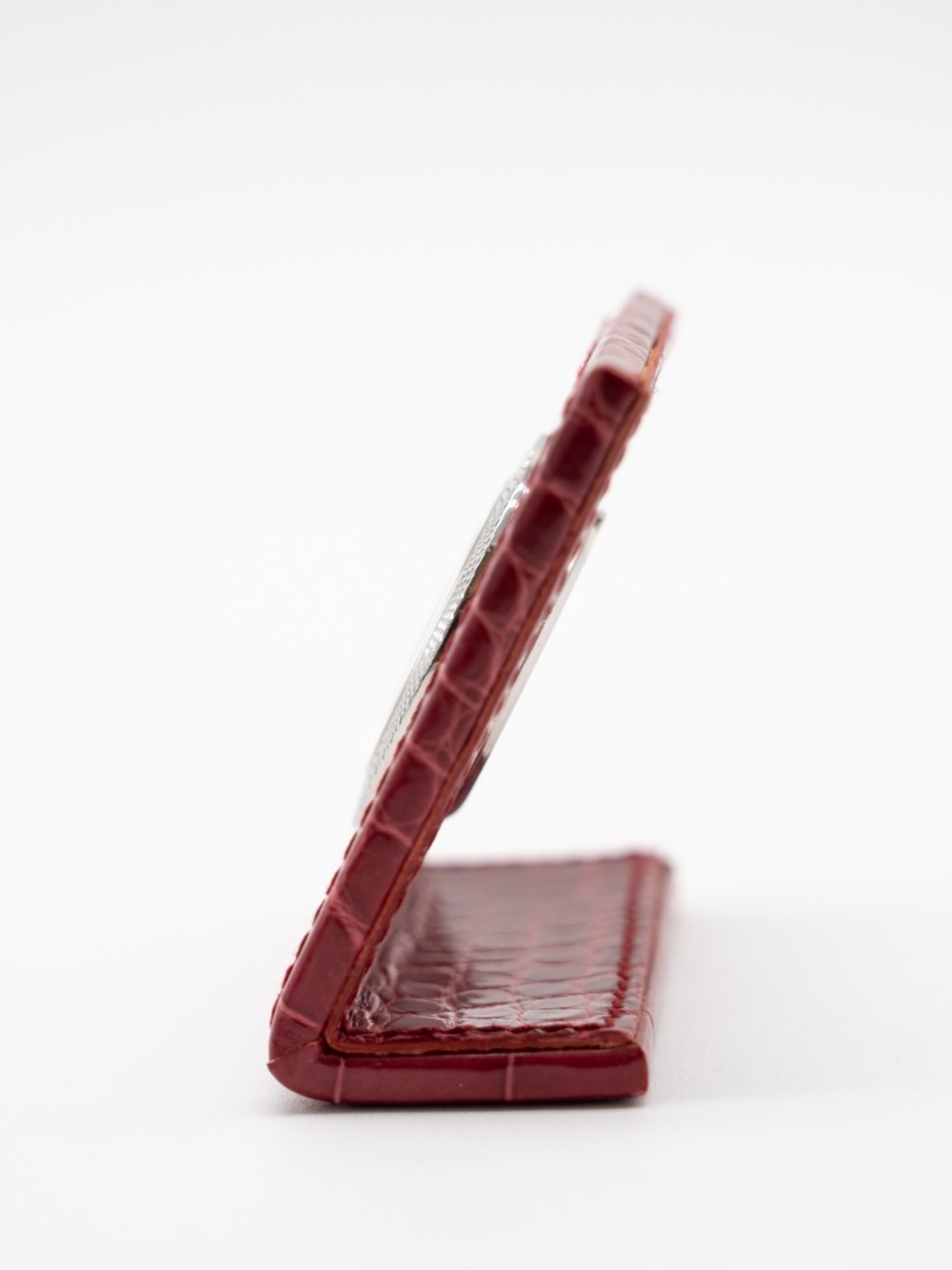 Prada Desk Clock Watch Table Red Leather Croc Steel Case - Picture 3 of 7